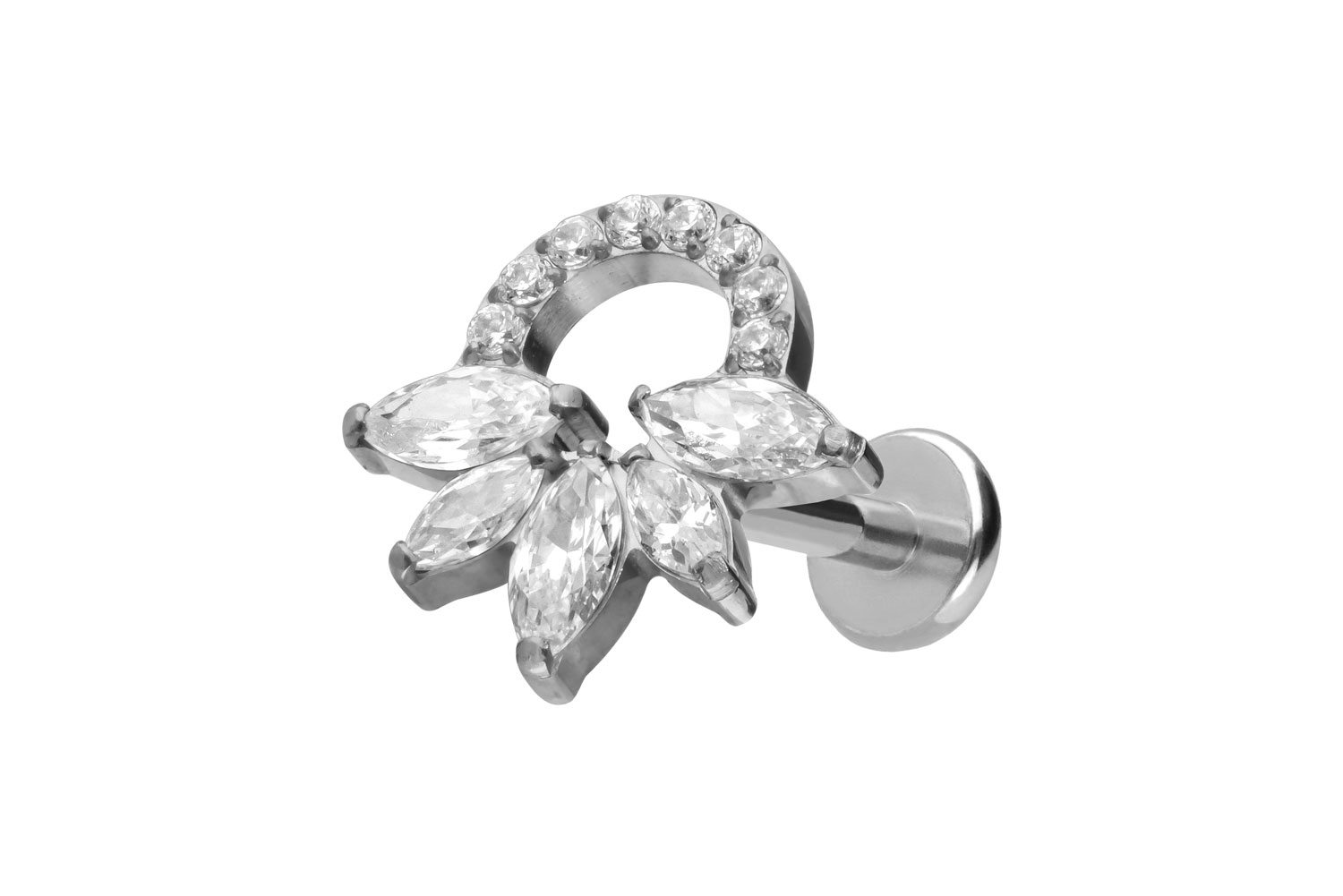 Titan Labret Piercing mit Push Fit KRISTALLRASSEL